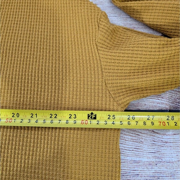 Workshop Republic Women's Top 2X Mustard Yellow V-Neck Long Sleeve Waffle Tee - Picture 6 of 13